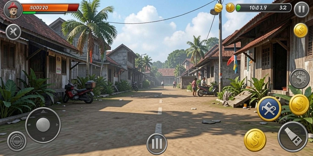 Tangkapan layar dari karakter utama dalam aksi.